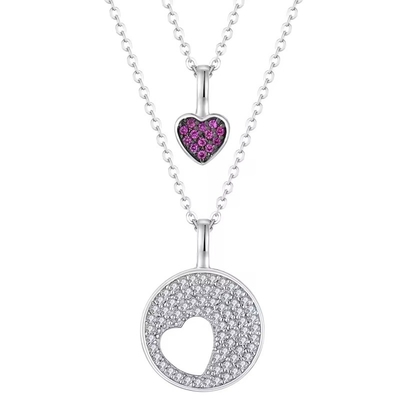 YASVITTI Rhodium Plated CZ Donne 925 Sterling Silver Zircon Gioielli personalizzati Romantic Pink Heart Charm Necklace