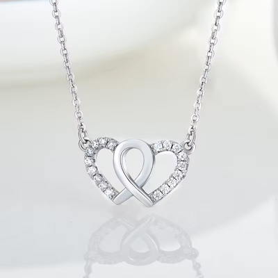YASVITTI Bianco Cubico Zirconia Moda Rodio Placcato 925 Doppio Sterling Argento Collare Cuore Gioielli Per San Valentino Regalo
