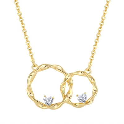 YASVITTI 14K Oro giallo Placcato Interlocking Circolo Cuore Cubo Zirconia Pendente Colletto 925 Sterling Gioielli d'argento