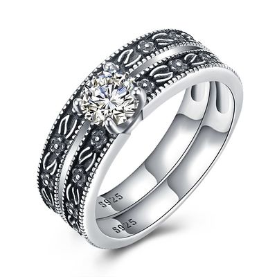 Insieme delle fedi nuziali di impegno di Sterling Silver Diamond Studded Cluster del classico 925 di alta qualità