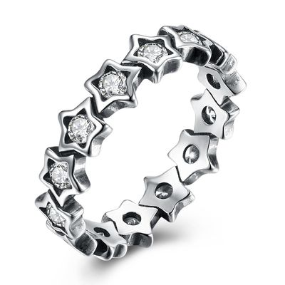 Regalo di festa della Mamma di Ring For Women Silver Jewelry del dito della stella di zircone di 925 Sterling Silver Rings Paved Cubic