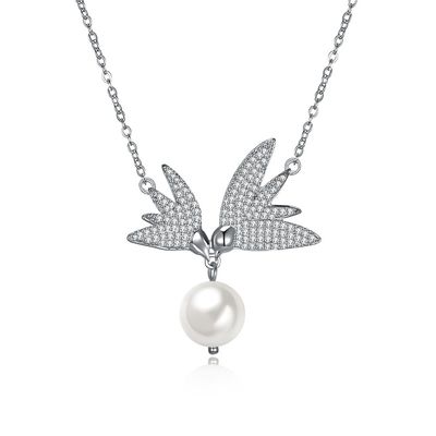 catena 6.1g Sterling Silver Jewelry Necklaces della farfalla 14,7 d'acqua dolce della perla di 10mm»