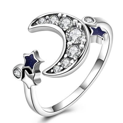Stella delicata e Crescent Moon Open Ring 925 ragazze Crystal Eternity Rings di Sterling Silver For Women Teen