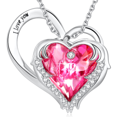 Cristallo rosa senza piombo di Sterling Silver Heart Pendant Necklace 1.18x0.98in Austrian crystal