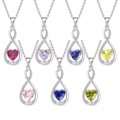 YASVITTI Gemstone Infinity Pendant Necklaces Cubic Zirconia Pietra di nascita Cuore 925 Sterling Silver Necklaces