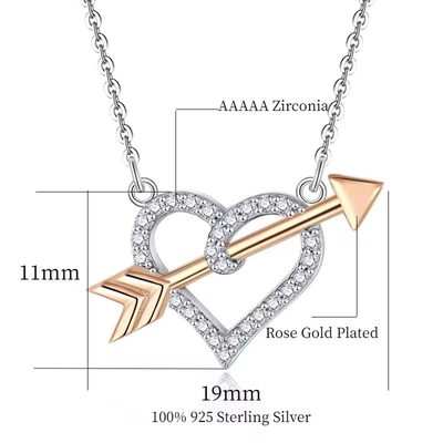 YASVITTI OEM ODM 925 Sterling Silver Cupid Necklace Rose Gold Plated Heart Arrows Necklace Per l'amante regalo