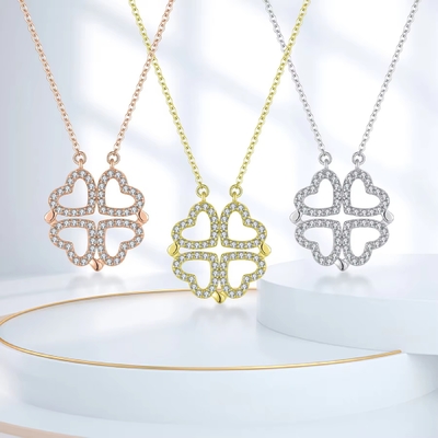 YASVITTI Custom Romantic Magnetic Clover Necklaces OEM Charm 925 Sterling Silver Dainty Heart Quattro foglie di Clover Necklace