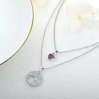YASVITTI Rhodium Plated CZ Donne 925 Sterling Silver Zircon Gioielli personalizzati Romantic Pink Heart Charm Necklace