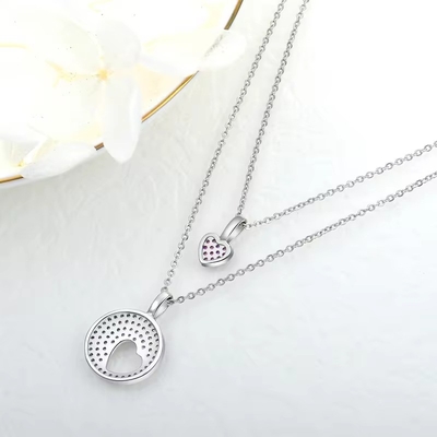 YASVITTI Rhodium Plated CZ Donne 925 Sterling Silver Zircon Gioielli personalizzati Romantic Pink Heart Charm Necklace