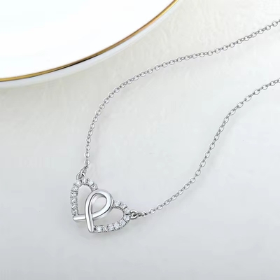 YASVITTI Bianco Cubico Zirconia Moda Rodio Placcato 925 Doppio Sterling Argento Collare Cuore Gioielli Per San Valentino Regalo