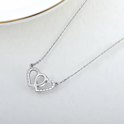 YASVITTI Bianco Cubico Zirconia Moda Rodio Placcato 925 Doppio Sterling Argento Collare Cuore Gioielli Per San Valentino Regalo