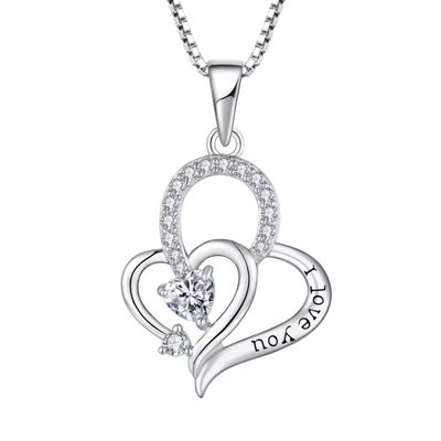 Verdi d'argento I Love You Collare di cuore Collare multicolore Cuore Cubico Zirconia Luxury Silver 925 Collare di cuore Gioielli