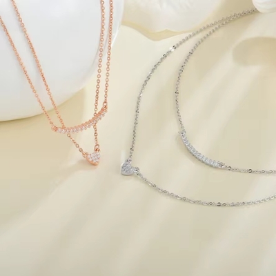 YASVITTI Di alta qualità collare a doppio strato Gioielli classici Collare con pendente di cuore in oro rosa placcato 925 Sterling Silver