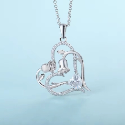 YASVITTI OEM Donna Regalo Cuore a Cuore Colletto Cubico Zirconia Rodio Placcato Dolce 925 Sterling Silver Double Heart