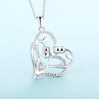 YASVITTI OEM Donna Regalo Cuore a Cuore Colletto Cubico Zirconia Rodio Placcato Dolce 925 Sterling Silver Double Heart