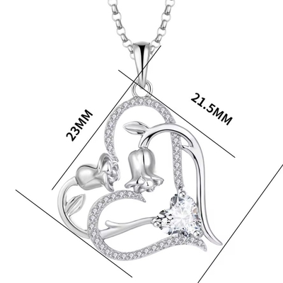 YASVITTI OEM Donna Regalo Cuore a Cuore Colletto Cubico Zirconia Rodio Placcato Dolce 925 Sterling Silver Double Heart