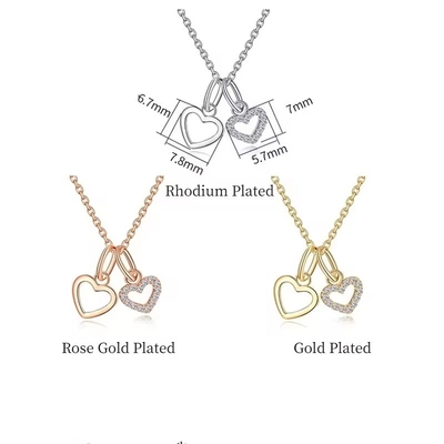 YASVITTI Ingrosso 925 Sterling Silver Due Cuori Collare Charm Custom Gold Plated Heart Collare Gioielli