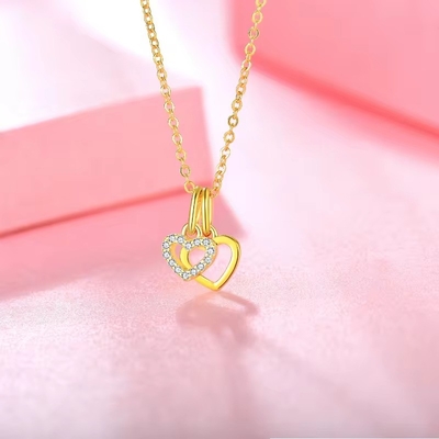 YASVITTI Ingrosso 925 Sterling Silver Due Cuori Collare Charm Custom Gold Plated Heart Collare Gioielli