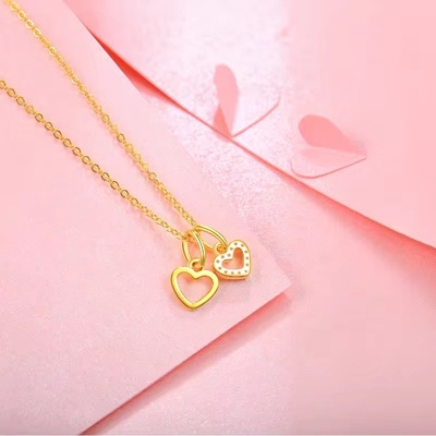 YASVITTI Ingrosso 925 Sterling Silver Due Cuori Collare Charm Custom Gold Plated Heart Collare Gioielli
