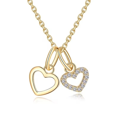YASVITTI Ingrosso 925 Sterling Silver Due Cuori Collare Charm Custom Gold Plated Heart Collare Gioielli