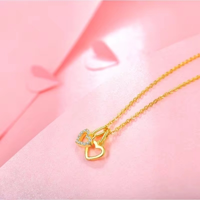 YASVITTI Ingrosso 925 Sterling Silver Due Cuori Collare Charm Custom Gold Plated Heart Collare Gioielli