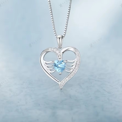 YASVITTI 925 Sterling Silver Heart Topaz &amp; Cubic Zirconia Angel Wing Pendant Collare Gioielli Romantici Per Donne