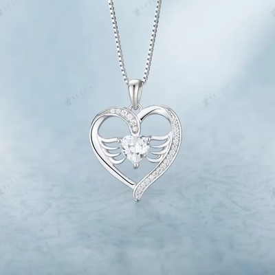 YASVITTI 925 Sterling Silver Heart Topaz &amp; Cubic Zirconia Angel Wing Pendant Collare Gioielli Romantici Per Donne