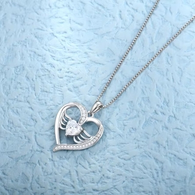 YASVITTI 925 Sterling Silver Heart Topaz &amp; Cubic Zirconia Angel Wing Pendant Collare Gioielli Romantici Per Donne