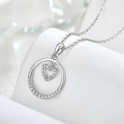YASVITTI Giorno di San Valentino Regalo 925 Sterling Collare d'argento Rotondo CZ Platino Placcato Collante di Cuore Di Moda Collare Di Gioielli