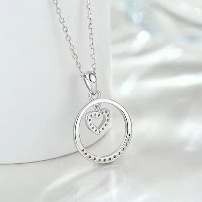 YASVITTI Giorno di San Valentino Regalo 925 Sterling Collare d'argento Rotondo CZ Platino Placcato Collante di Cuore Di Moda Collare Di Gioielli