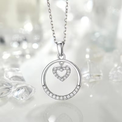 YASVITTI Giorno di San Valentino Regalo 925 Sterling Collare d'argento Rotondo CZ Platino Placcato Collante di Cuore Di Moda Collare Di Gioielli