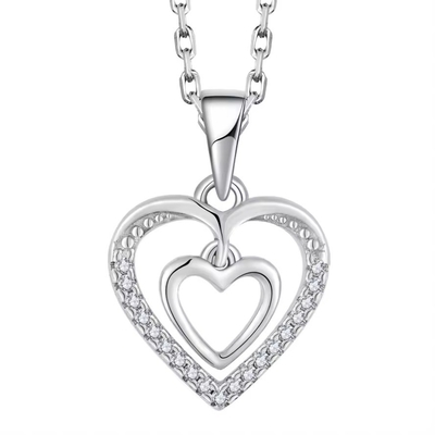 YASVITTI 925 Sterling Silver Double Hollow CZ Pietra Diamante Gioielli personalizzati Mini Grande Mini Collare a forma di Cuore