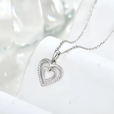 YASVITTI 925 Sterling Silver Double Hollow CZ Pietra Diamante Gioielli personalizzati Mini Grande Mini Collare a forma di Cuore
