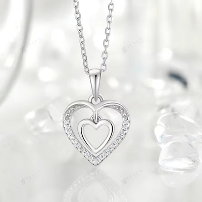 YASVITTI 925 Sterling Silver Double Hollow CZ Pietra Diamante Gioielli personalizzati Mini Grande Mini Collare a forma di Cuore