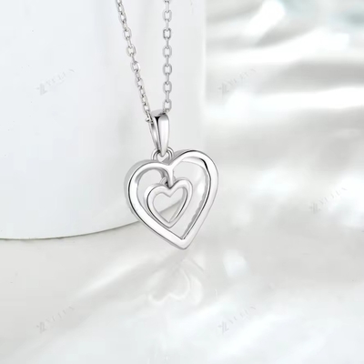 YASVITTI 925 Sterling Silver Double Hollow CZ Pietra Diamante Gioielli personalizzati Mini Grande Mini Collare a forma di Cuore
