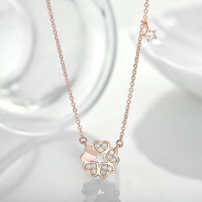 YASVITTI 925 Collare d'argento sterling per donne Star Charms Gioielli sottili Forma di fiore 14K Collare di cuore dorato rosa