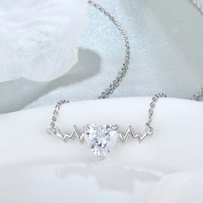YASVITTI 925 Sterling Silver Heartbeat Necklace Heart Shape 8A Cubic Zircon Gioielli di donna per regali