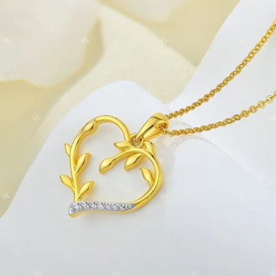 YASVITTI Custom 18K Gold Plating Heart Leaf Pendant Necklace 925 Silver Fine Jewelry