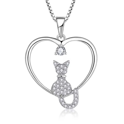YASVITTI Heart Cat Necklace 925 Sterling Silver Cubic Zirconia Platinum Plated Cat Necklace Gioielli Fabbrica all'ingrosso