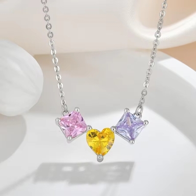 YASVITTI 925 Sterling Silver Multicolor Circonia in forma di cuore Pendente Collare Rodium Rivestito Gioielli all'ingrosso
