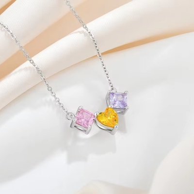 YASVITTI 925 Sterling Silver Multicolor Circonia in forma di cuore Pendente Collare Rodium Rivestito Gioielli all'ingrosso