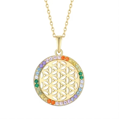 YASVITTI 925 Sterling Silver Flower of Life Rainbow CZ Pendente Collare Yoga e Meditazione Collare Gioielli all'ingrosso