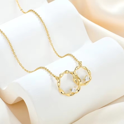 YASVITTI 14K Oro giallo Placcato Interlocking Circolo Cuore Cubo Zirconia Pendente Colletto 925 Sterling Gioielli d'argento