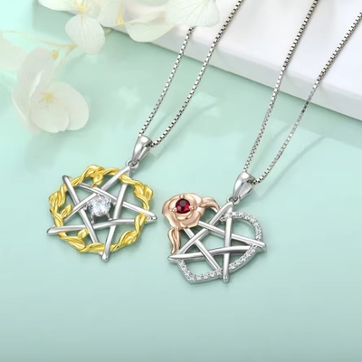 YASVITTI 925 Sterling Silver Pentagram Star Heart Pendant Necklace Set Cubic Zirconia e Rose Gold Plate Wholesale