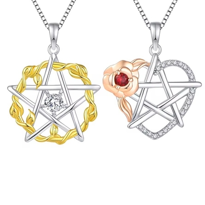 YASVITTI 925 Sterling Silver Pentagram Star Heart Pendant Necklace Set Cubic Zirconia e Rose Gold Plate Wholesale