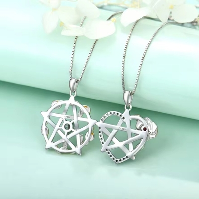 YASVITTI 925 Sterling Silver Pentagram Star Heart Pendant Necklace Set Cubic Zirconia e Rose Gold Plate Wholesale