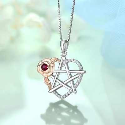 YASVITTI 925 Sterling Silver Pentagram Star Heart Pendant Necklace Set Cubic Zirconia e Rose Gold Plate Wholesale