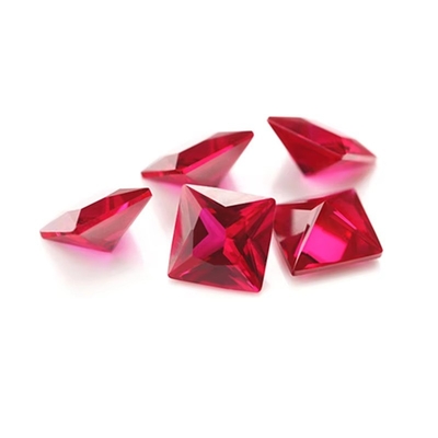 Princess Square Cut Rubino sintetico 5# Corindone Pietra preziosa Moissanite per anelli di fidanzamento