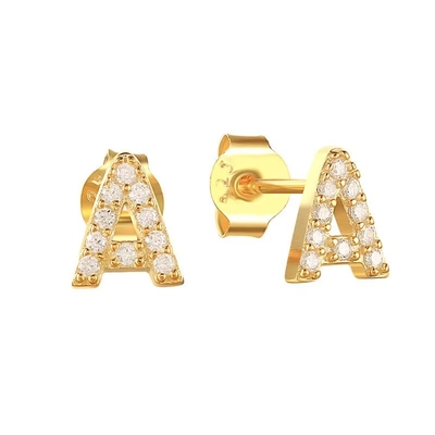 Moda Sterling Silver A-z Alfabeto orecchini 18k oro placcato 925 Silver Letter Stud orecchini