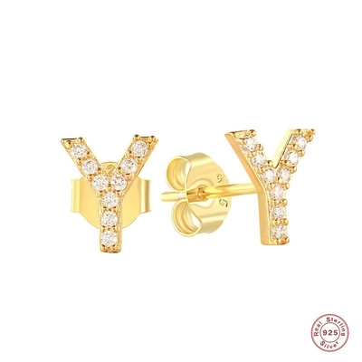 Moda Sterling Silver A-z Alfabeto orecchini 18k oro placcato 925 Silver Letter Stud orecchini